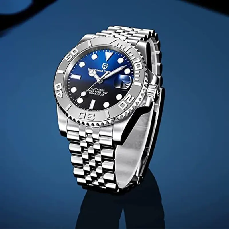 Pagani Design Yachtmaster Black-Blue Dial White Bezel Men's Watch- PD-1651